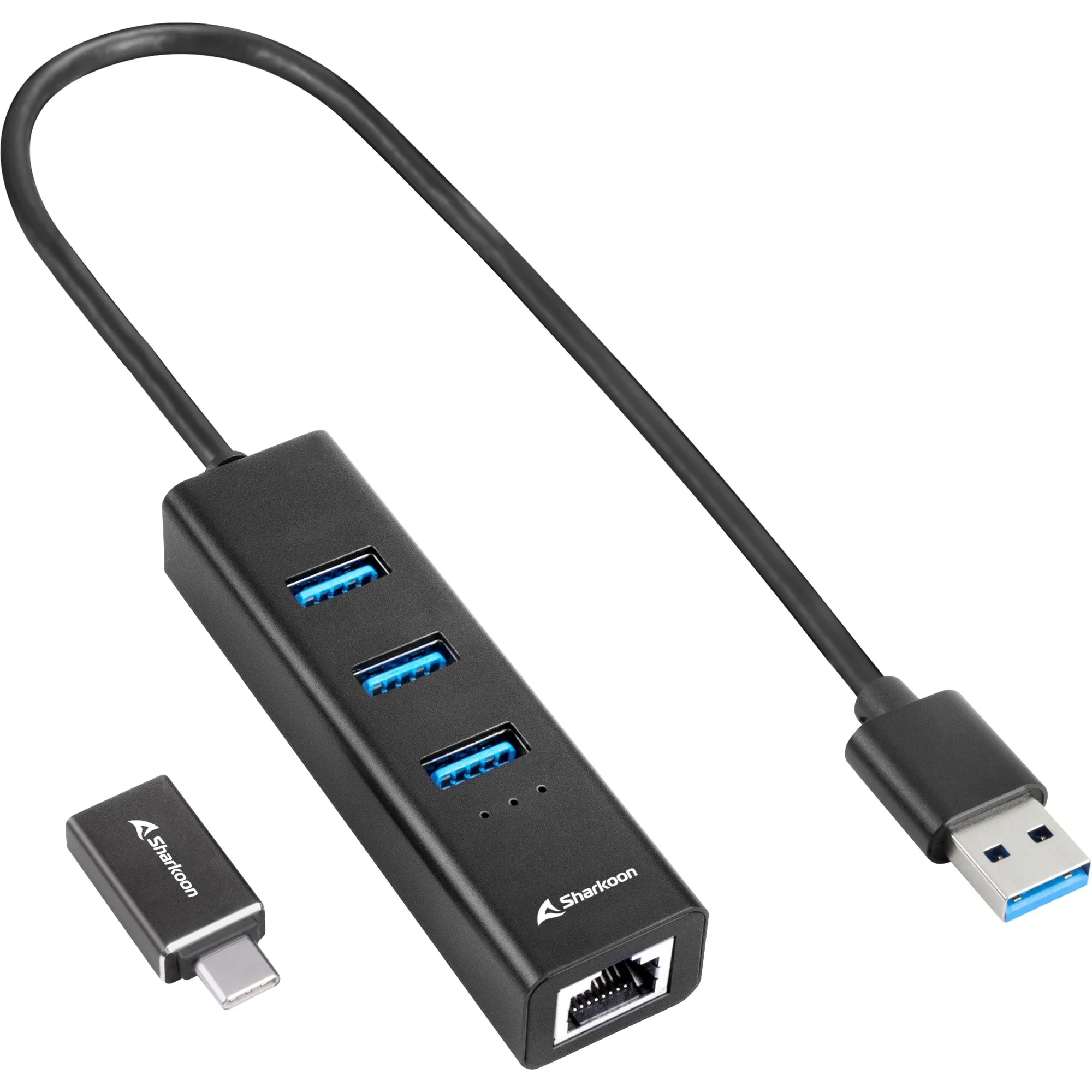 Hub in alluminio USB 3.2 Gen 1 a 3 porte + Ethernet, Docking station - immagine 1