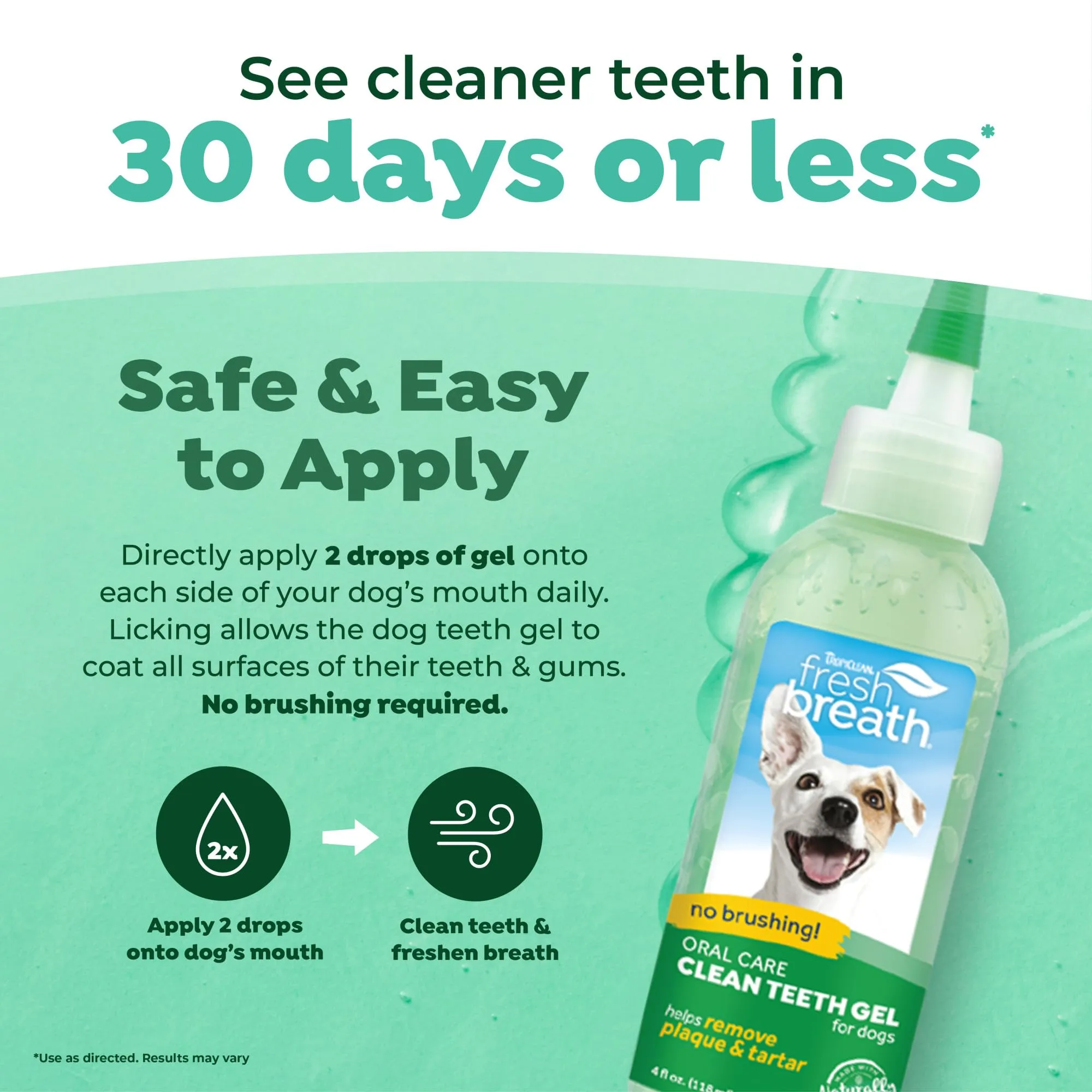 Fresh Breath by TropiClean - Gel di Igiene Dentale per Cani - Denti Puliti, Senza Spazzolare - Contro Placca & Tartaro - Original - 118 ml - immagine 3