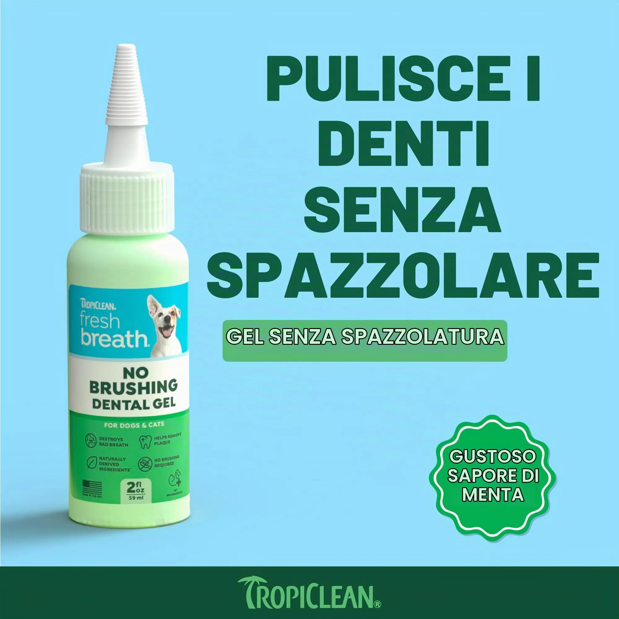 TropiClean Gel Denti Puliti per Cani | Cura dentale del cane | Dentifricio per cani | Deodorante per l'alito | Facile pulizia dei denti | Prodotto negli Stati Uniti | Flacone da 59 ml - immagine 2