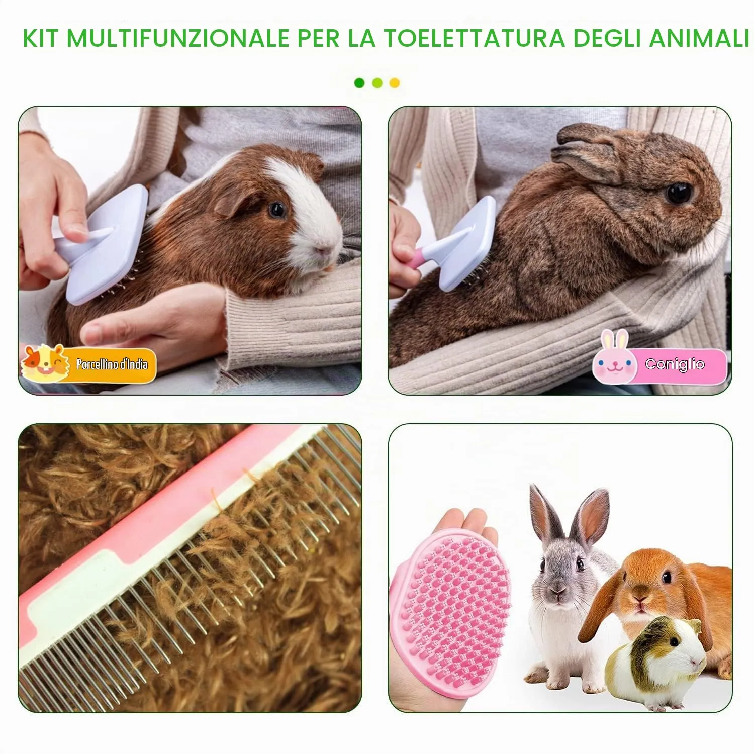 Crafterlife Kit per la toelettatura di piccoli animali domestici, spazzola per spargimento di animali domestici, guanto da bagno, pettine per toelettatura animali domestici, coniglio, cucciolo, - immagine 3