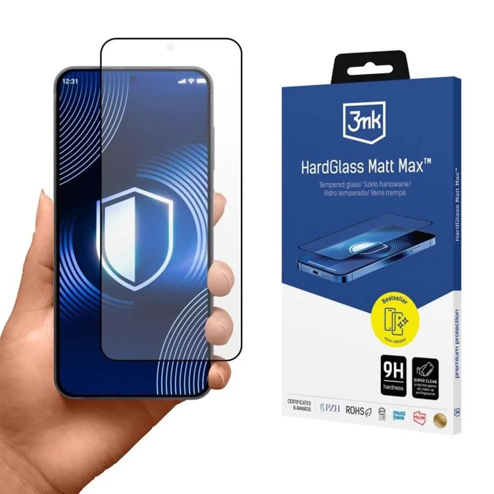 Pellicola Protettiva Schermo Matte 3MK Max per Samsung Galaxy S26 S942, Vetro Temperato, Full Glue, Nera - immagine 1