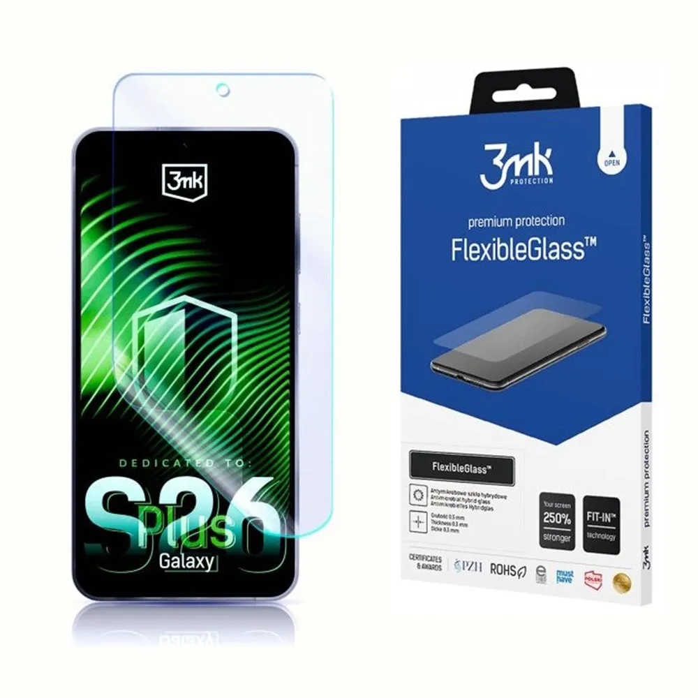 Pellicola protettiva schermo 3MK FlexibleGlass per Samsung Galaxy S26 Plus S947, Vetro Flessibile, Full Glue, Trasparente - immagine 1