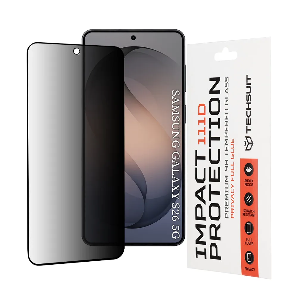 Pellicola Protettiva Schermo Privacy Techsuit per Samsung Galaxy S26 S942, Vetro Temperato, Full Glue, 111D - immagine 1