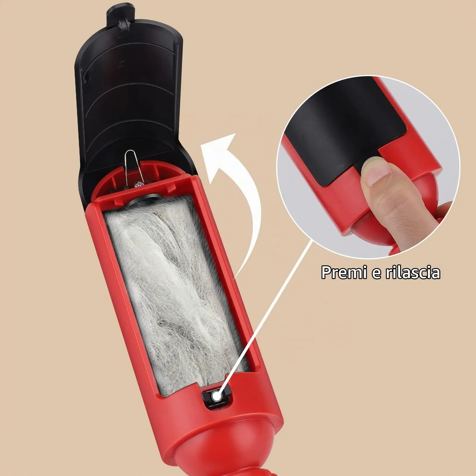 Rulli riutilizzabili per peli di Animali Domestici, Rimozione Di Pelucchi Per Peli Di Animali Domestici Per Vestiti, Rullo for la rimozione dei peli di animali domestici (rosso) - immagine 4