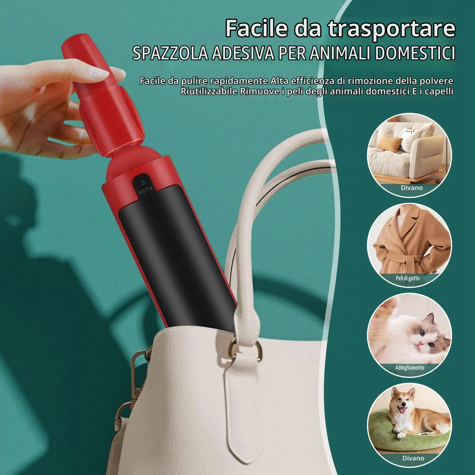 Rulli riutilizzabili per peli di Animali Domestici, Rimozione Di Pelucchi Per Peli Di Animali Domestici Per Vestiti, Rullo for la rimozione dei peli di animali domestici (rosso) - immagine 7