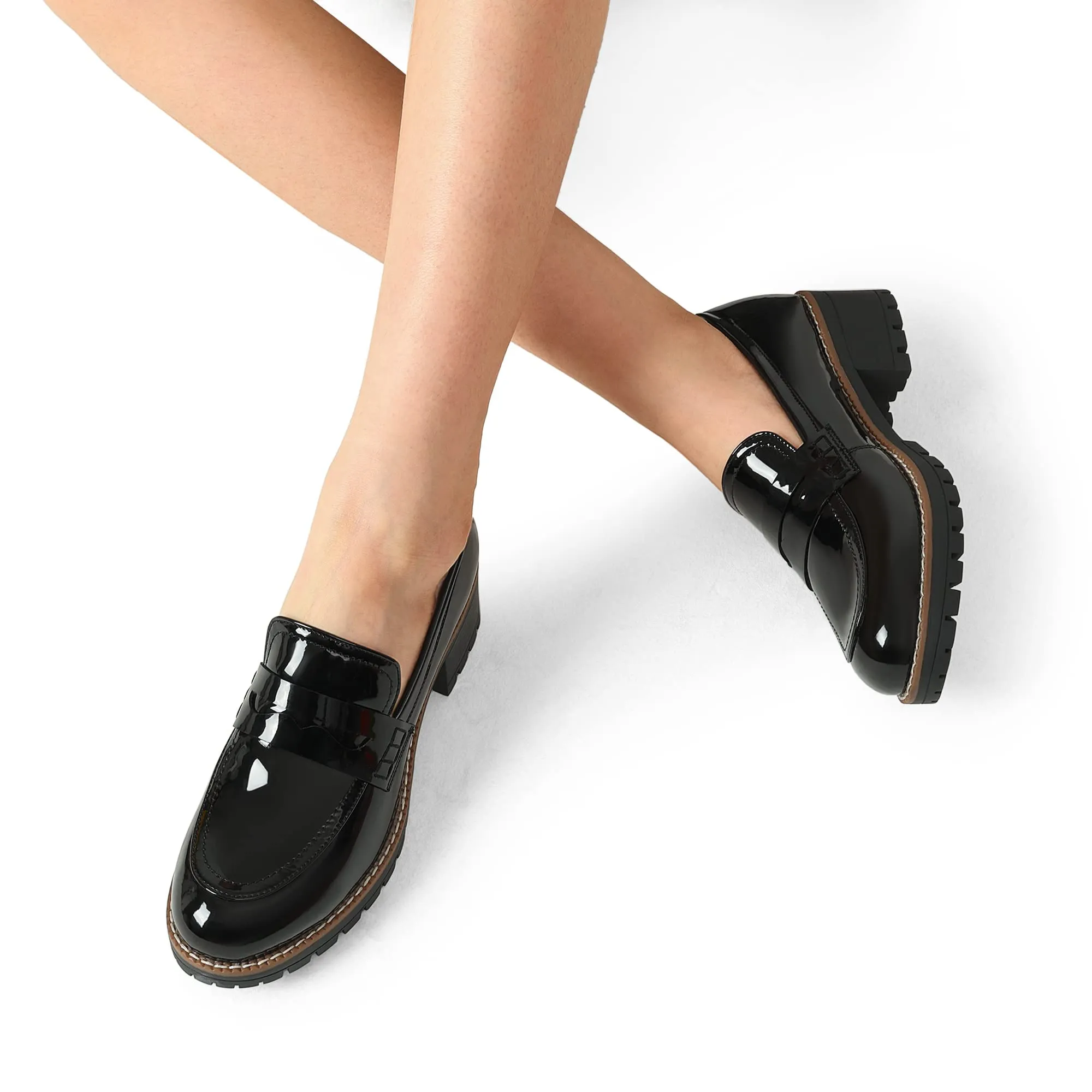 DREAM PAIRS Mocassini Donna Plateau,Nero-Pat,40 - immagine 8