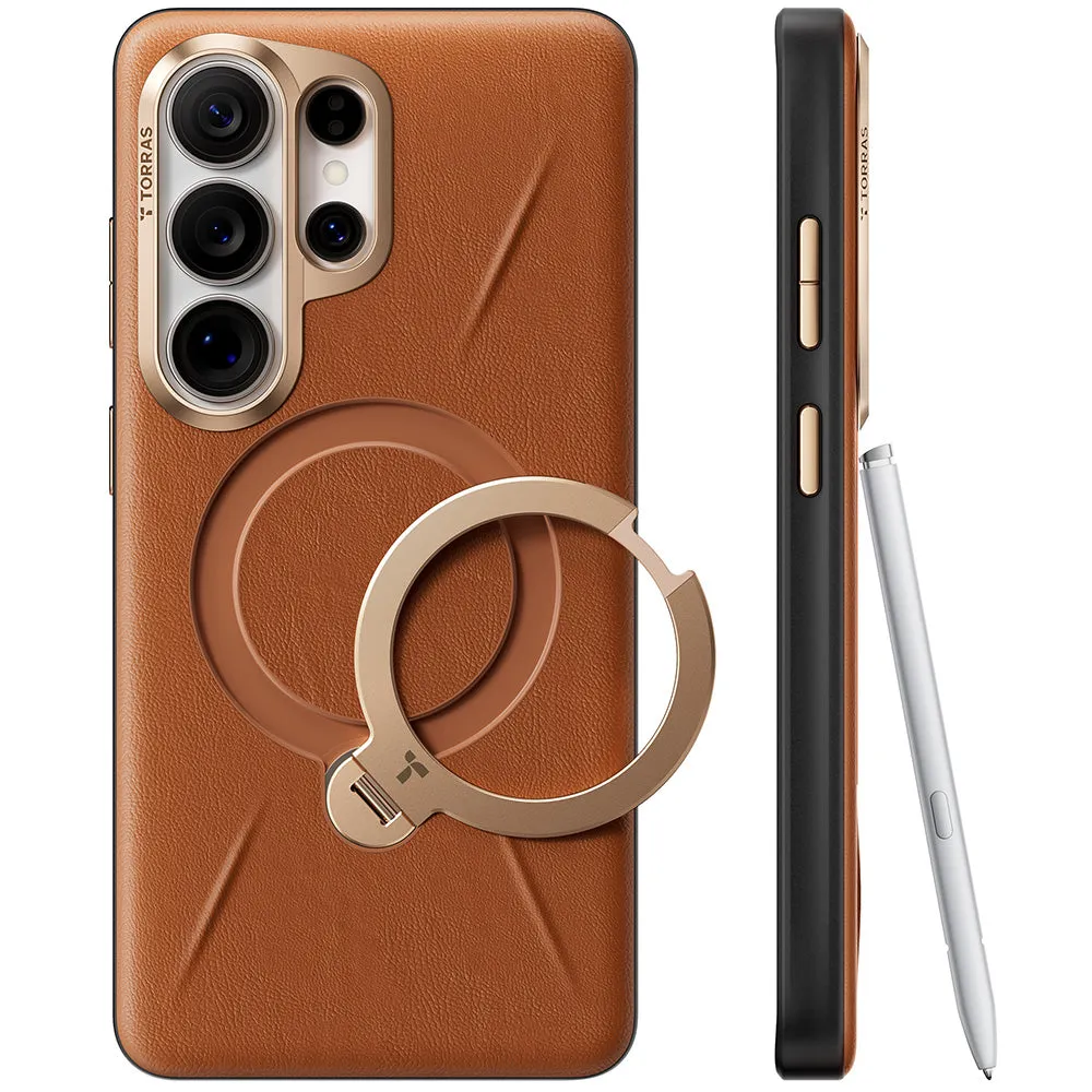 Custodia MagSafe per Samsung Galaxy S26 Ultra S948, Torras, QPRO Leather, Marrone - immagine 1