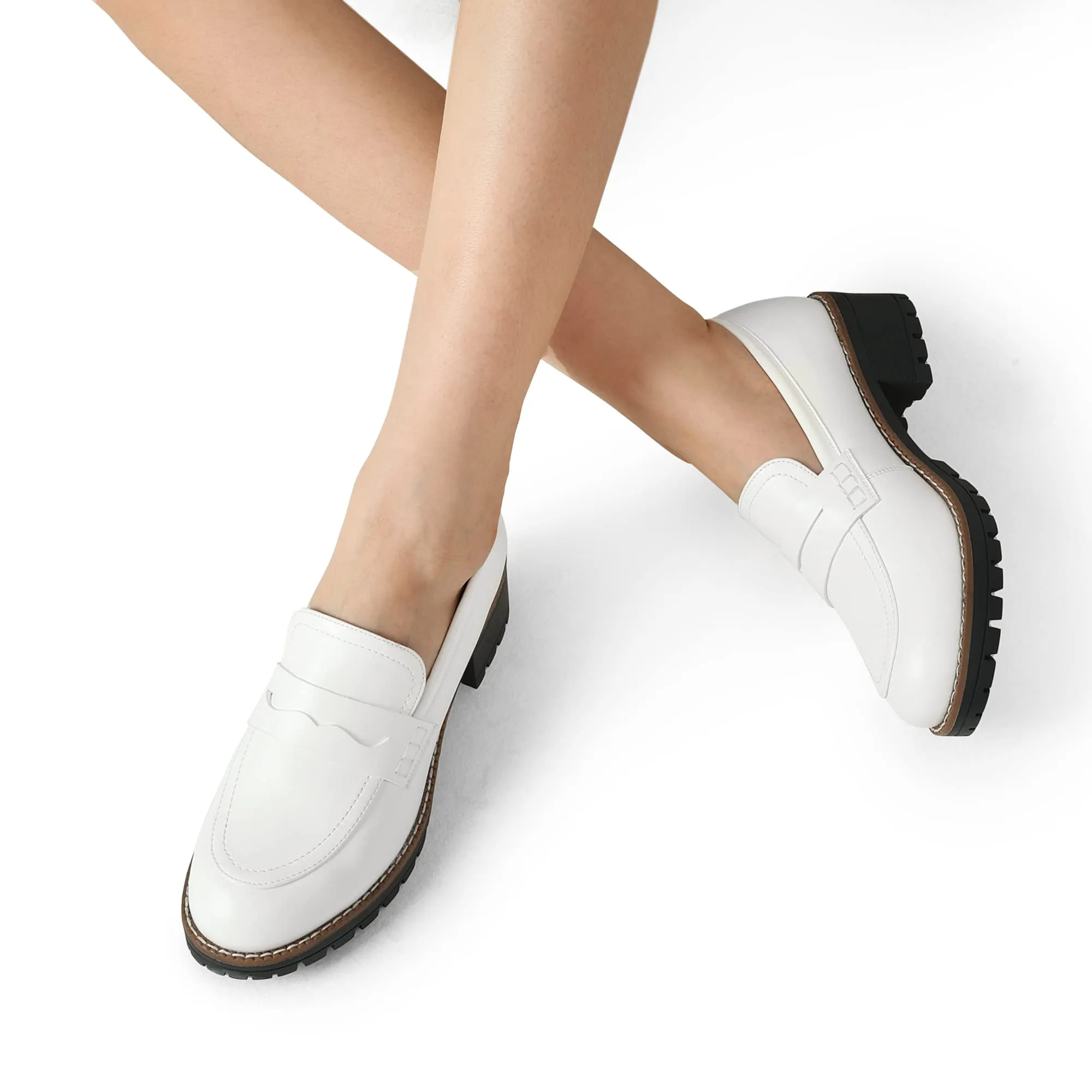 DREAM PAIRS Mocassini Donna Plateau,Bianco-Pu,38.5 - immagine 8