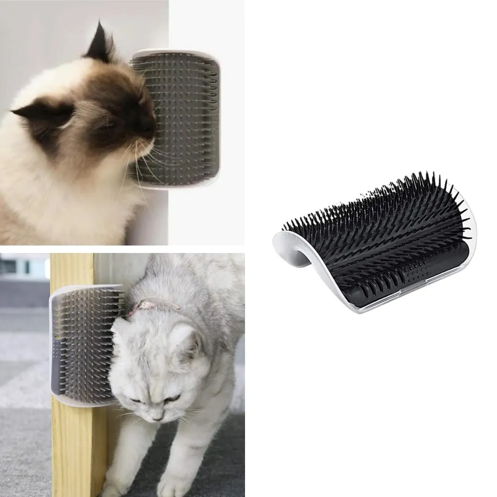 Changyeah 4 spazzole morbide per gatto, angolo massaggiante Pet, spazzola angolare da parete giocattolo con erba - immagine 4