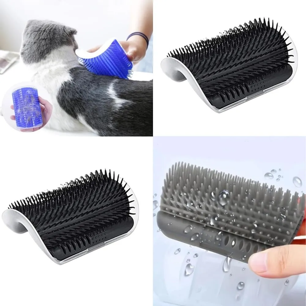 Changyeah 4 spazzole morbide per gatto, angolo massaggiante Pet, spazzola angolare da parete giocattolo con erba - immagine 6