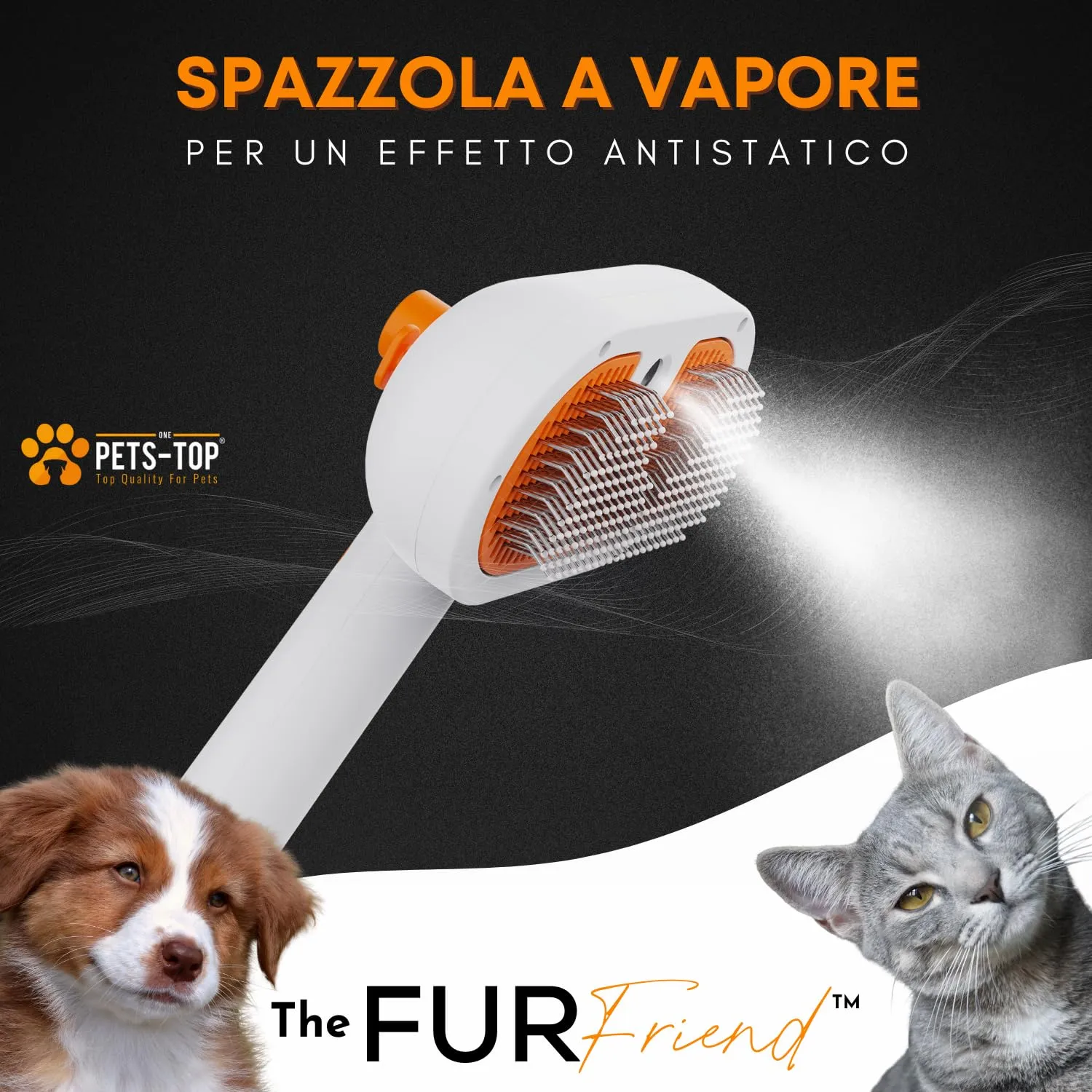 One PETS-TOP Spazzola A Vapore per Gatti – Spazzola Per Gatti Cani – Pelo Lungo e Corto – Lisciatura Autopulente – Vapore per Rimuovere Peli Aggrovigliat – Cat Steamy Brush - immagine 2