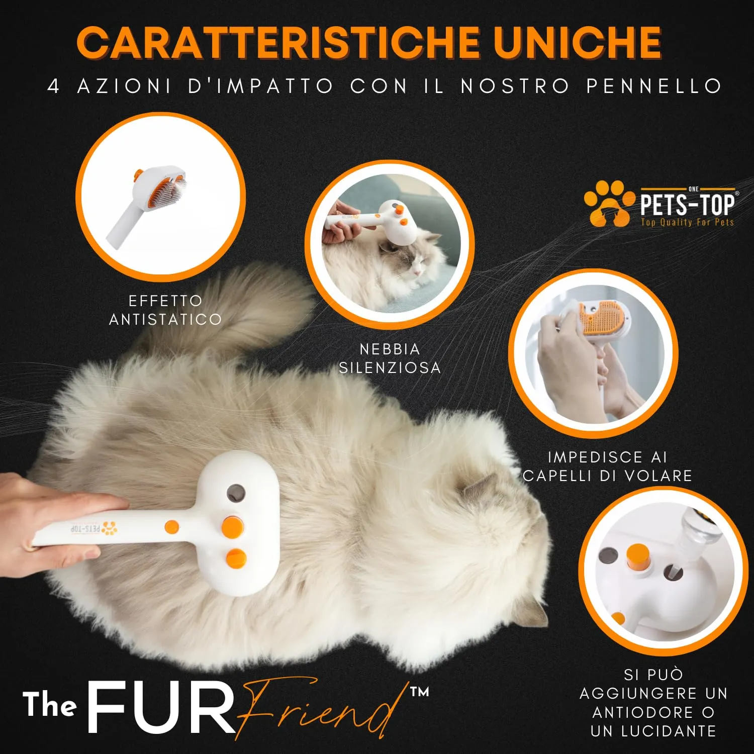 One PETS-TOP Spazzola A Vapore per Gatti – Spazzola Per Gatti Cani – Pelo Lungo e Corto – Lisciatura Autopulente – Vapore per Rimuovere Peli Aggrovigliat – Cat Steamy Brush - immagine 3