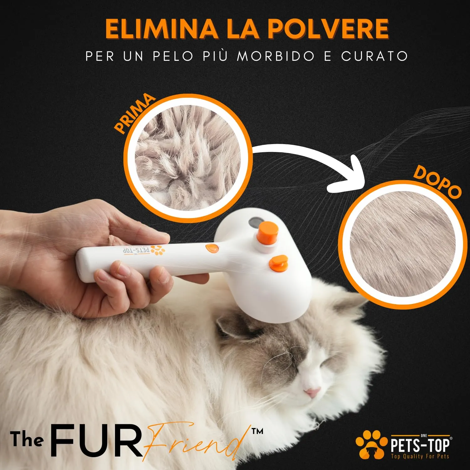 One PETS-TOP Spazzola A Vapore per Gatti – Spazzola Per Gatti Cani – Pelo Lungo e Corto – Lisciatura Autopulente – Vapore per Rimuovere Peli Aggrovigliat – Cat Steamy Brush - immagine 4