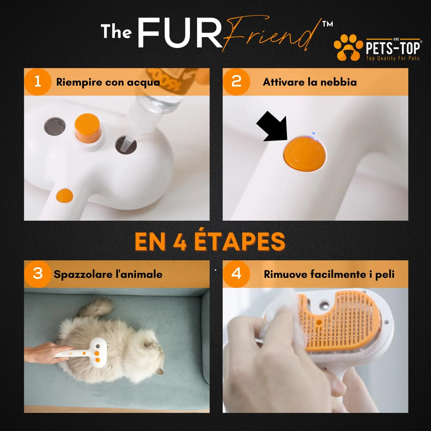 One PETS-TOP Spazzola A Vapore per Gatti – Spazzola Per Gatti Cani – Pelo Lungo e Corto – Lisciatura Autopulente – Vapore per Rimuovere Peli Aggrovigliat – Cat Steamy Brush - immagine 5