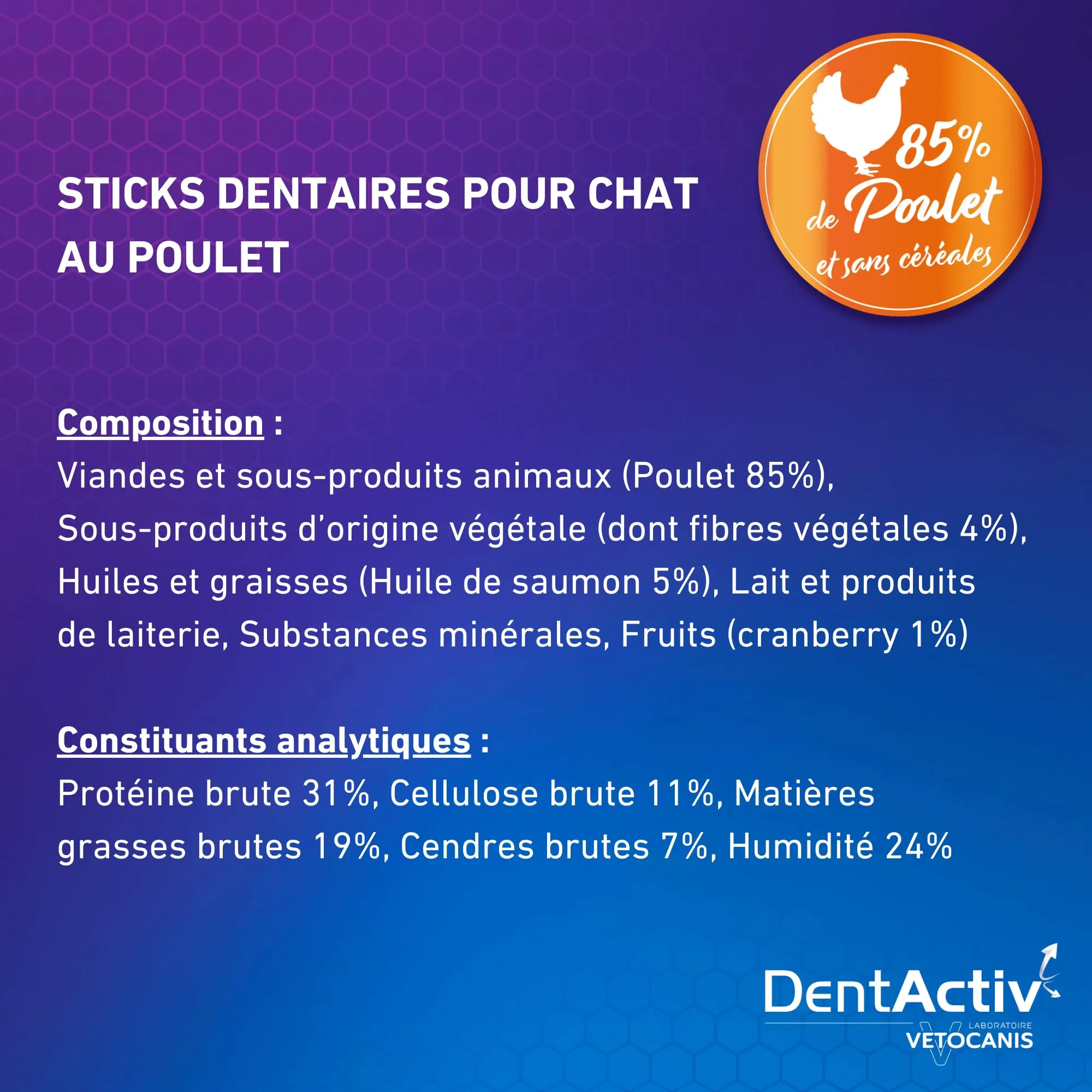 Vetocanis | Dentactiv | Stick Dentistico Gatto | Dolcetti per Gatti Gourmet | Igiene e Salute del Gatto | Ricco di Carne | 85% di Pollo | Consigliato dai Veterinari | Sistema Anti-Placca - immagine 2