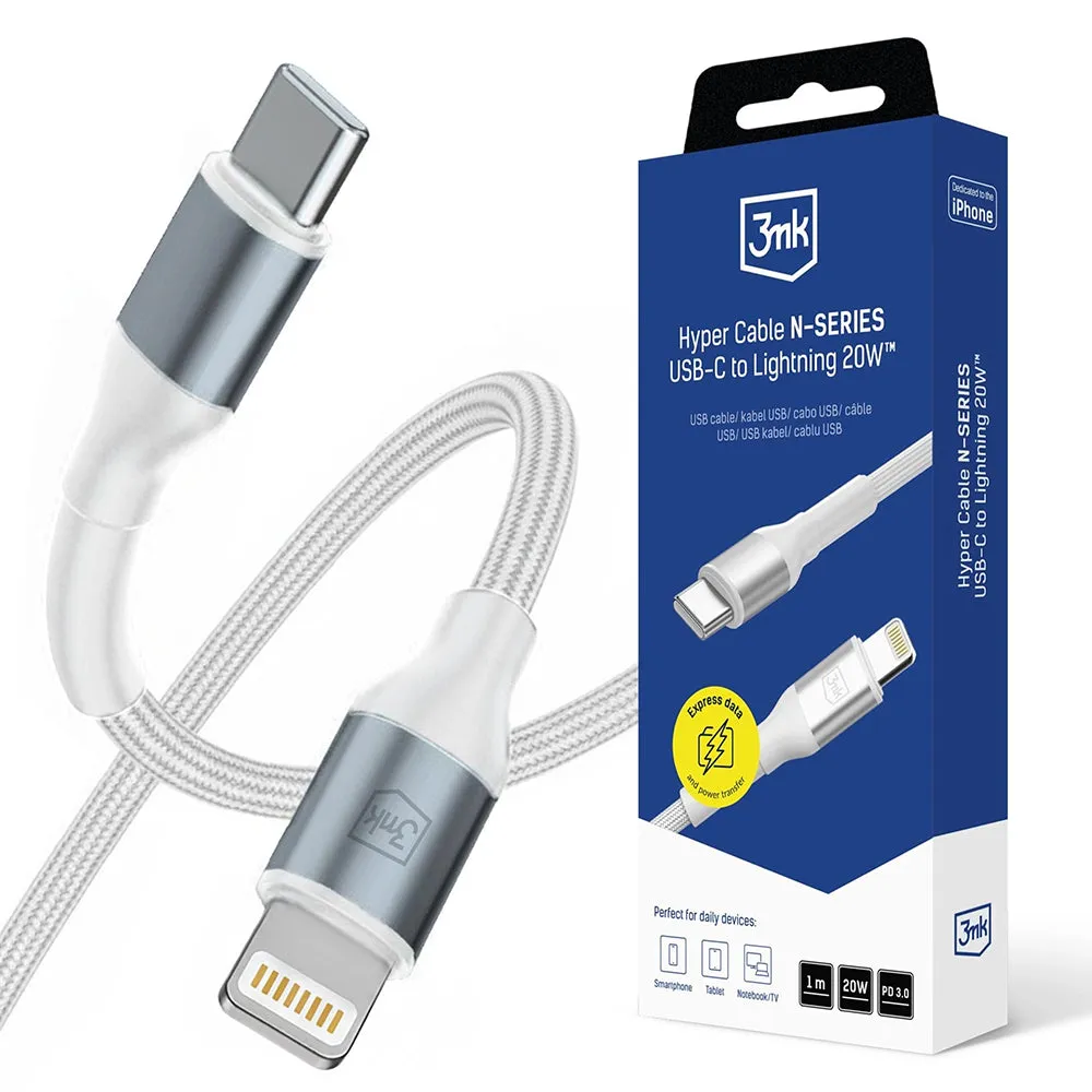 Cavo Dati e Ricarica USB-C - Lightning 3MK Hyper N, 20W, 1m, Bianco - immagine 1