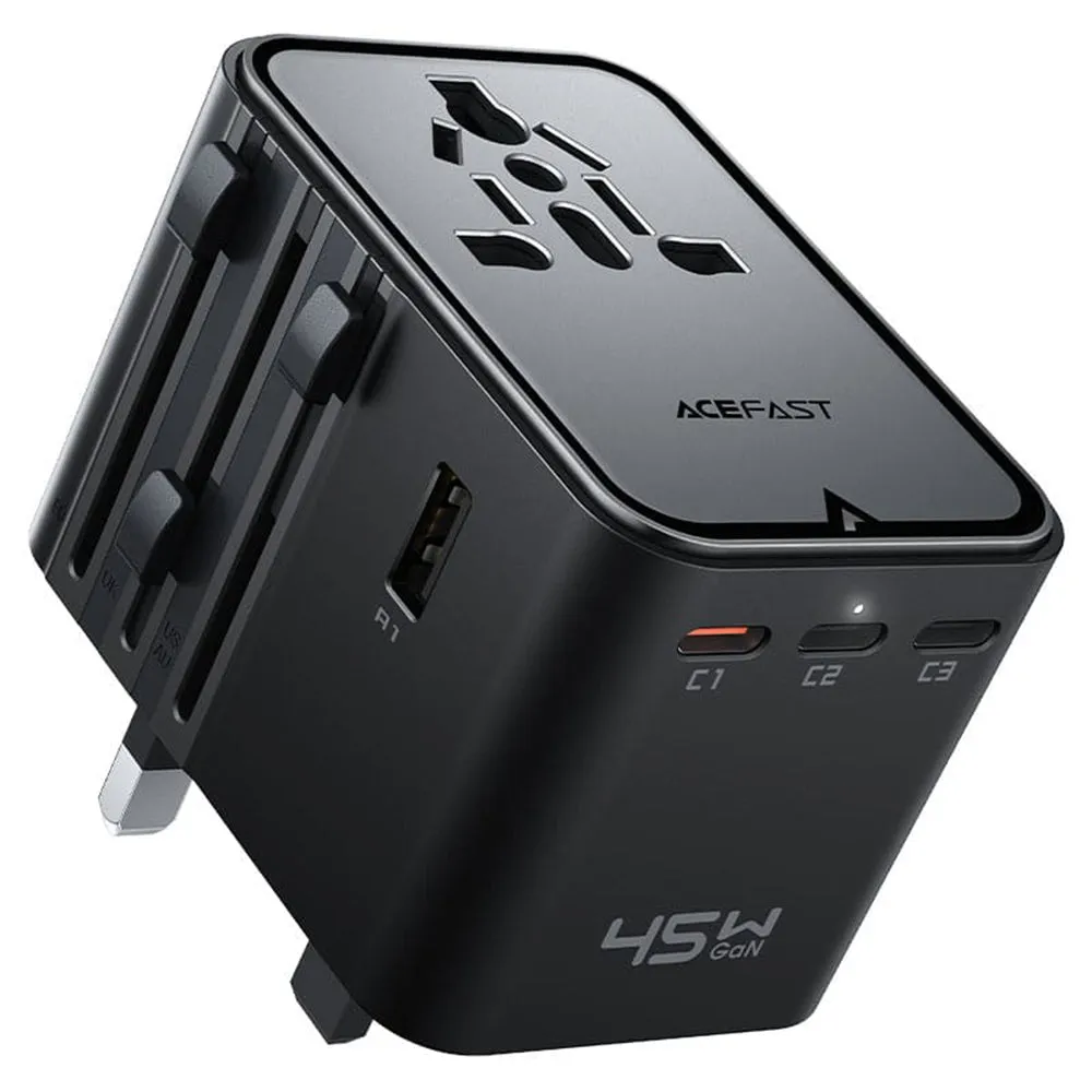 Caricabatterie da rete Acefast Z8 Travel, 45W, 3A, 2 x USB-A - 3 x USB-C, Nero - immagine 1