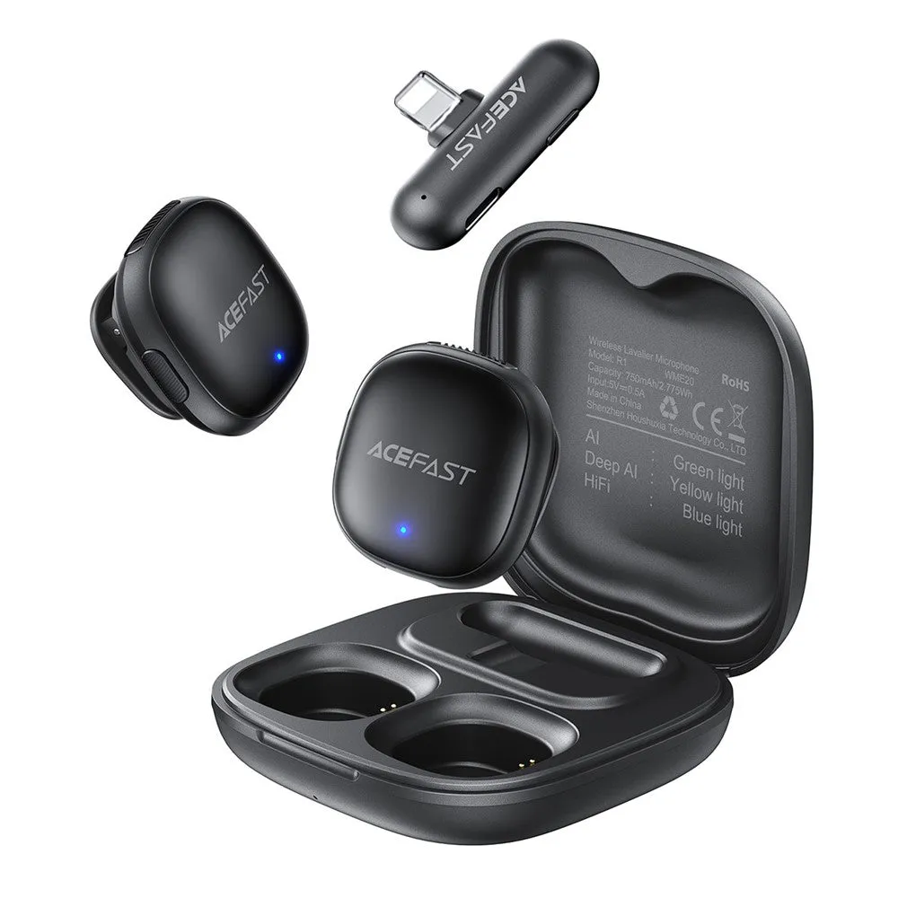 Lavaliera Acefast R1, Lightning, Set 2 pezzi, Nera - immagine 1
