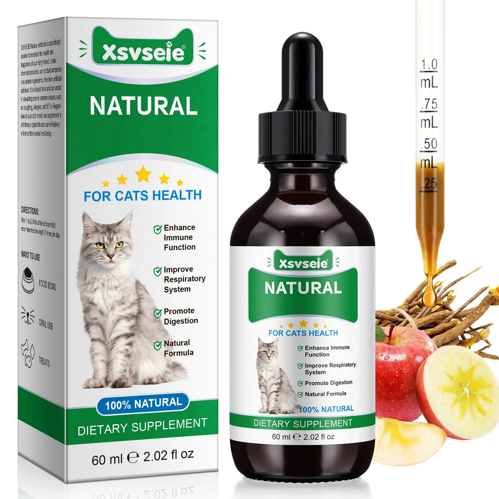 Antibiotici Naturali per Gatti - Trattamento Infezioni Cutanee, Respiratorie e Urinarie,Antibiotici per gatti,Sollievo per la pelle pruriginosa del,Sollievo per le allergie del - 60ml - immagine 1