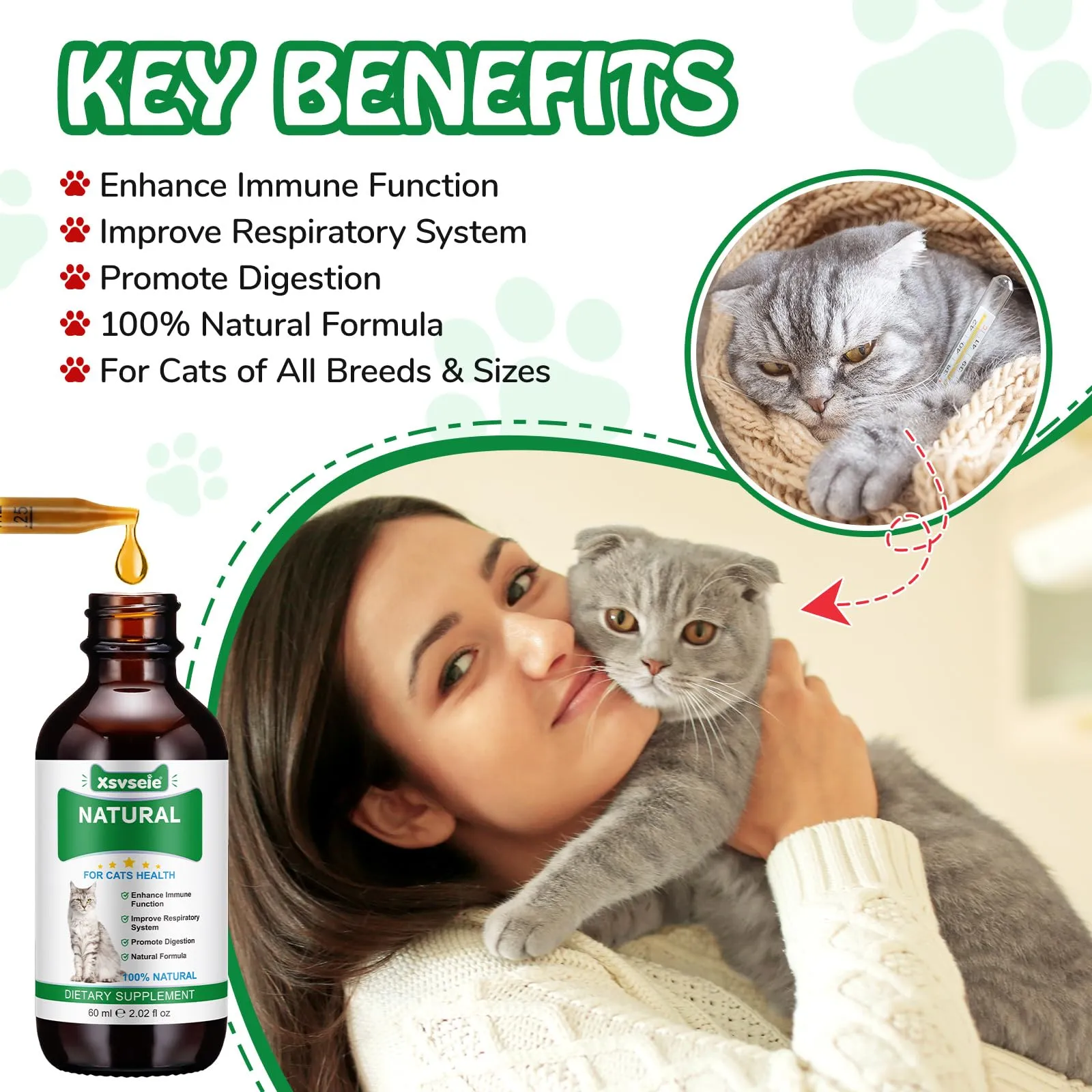 Antibiotici Naturali per Gatti - Trattamento Infezioni Cutanee, Respiratorie e Urinarie,Antibiotici per gatti,Sollievo per la pelle pruriginosa del,Sollievo per le allergie del - 60ml - immagine 2