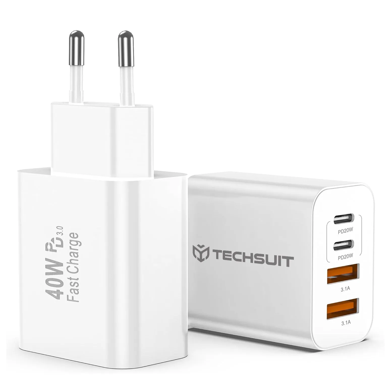 Caricabatterie Retea Techsuit PowerXQuad CH4, 40W, 3A, 2 x USB-A - 2 x USB-C, Bianco - immagine 1
