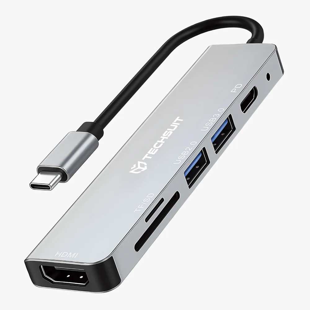 Hub USB-C Techsuit H5 TurboChargeX, 6in1, Grigio - immagine 1