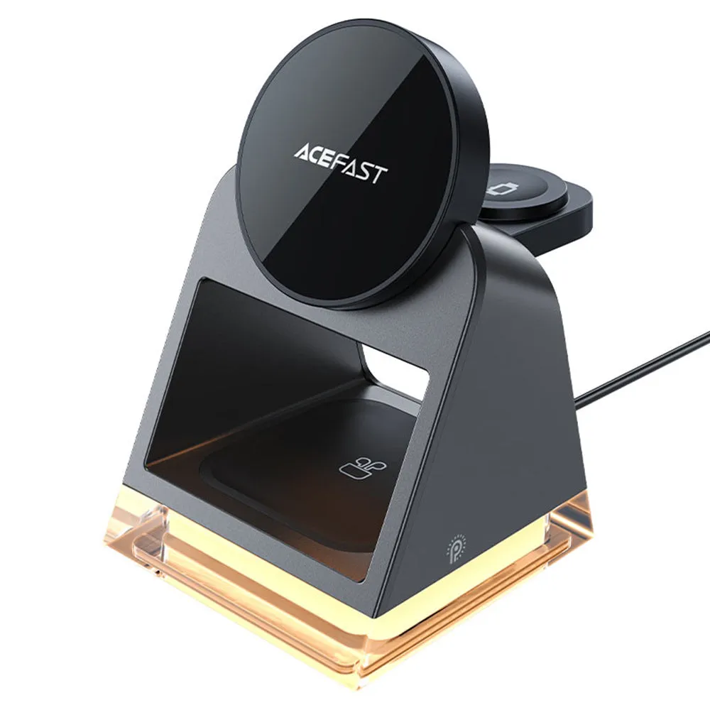 Caricabatterie Wireless Retea Acefast E17 3in1, 15W, 1.67A, Nero - immagine 1