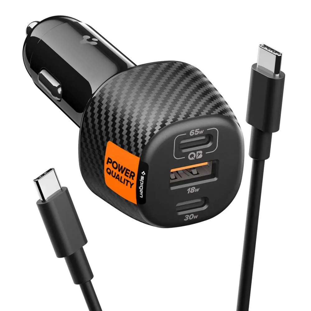 Caricatore Auto Con Cavo USB-C Spigen EV1133, 113W, 3.25A, 1 x USB-A - 2 x USB-C, Nero ACP09543 - immagine 1