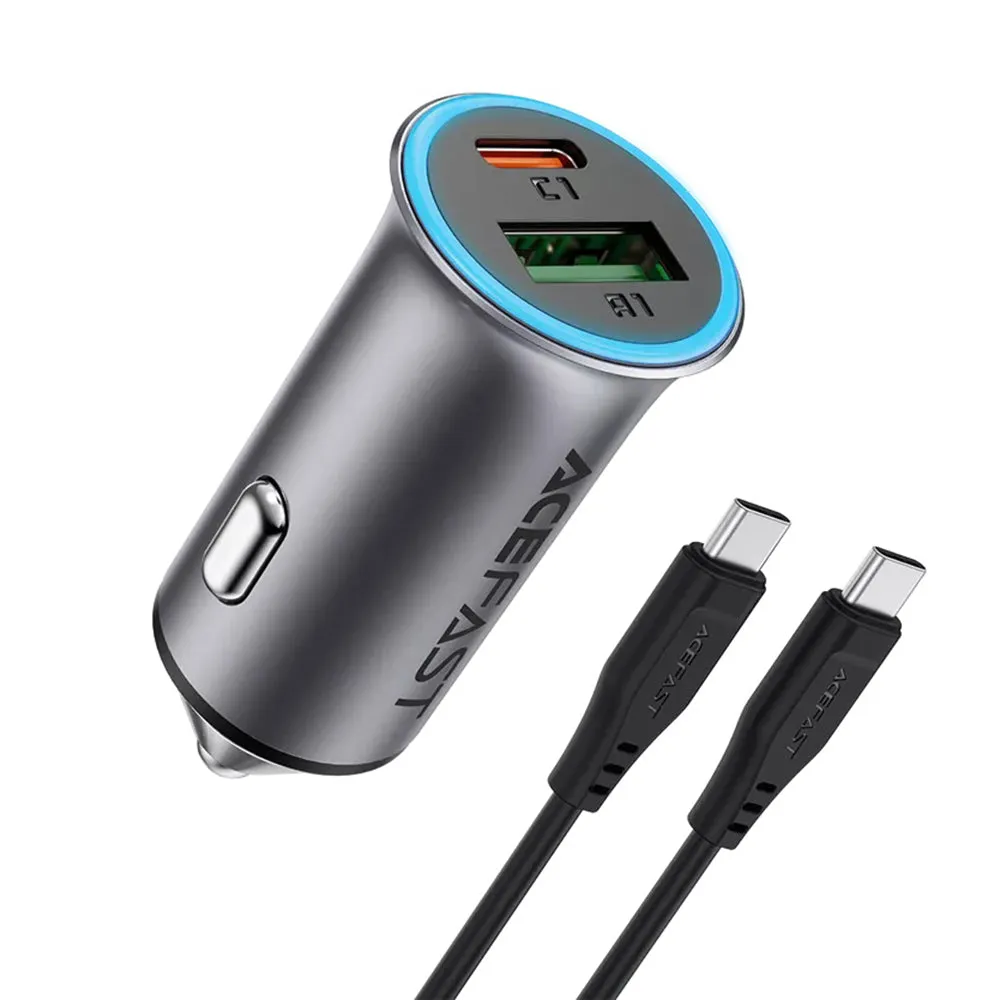 Caricabatterie Auto con Cavo USB-C Acefast B16, 95W, 3.25A, 1 x USB-A - 1 x USB-C, Grigio - immagine 1