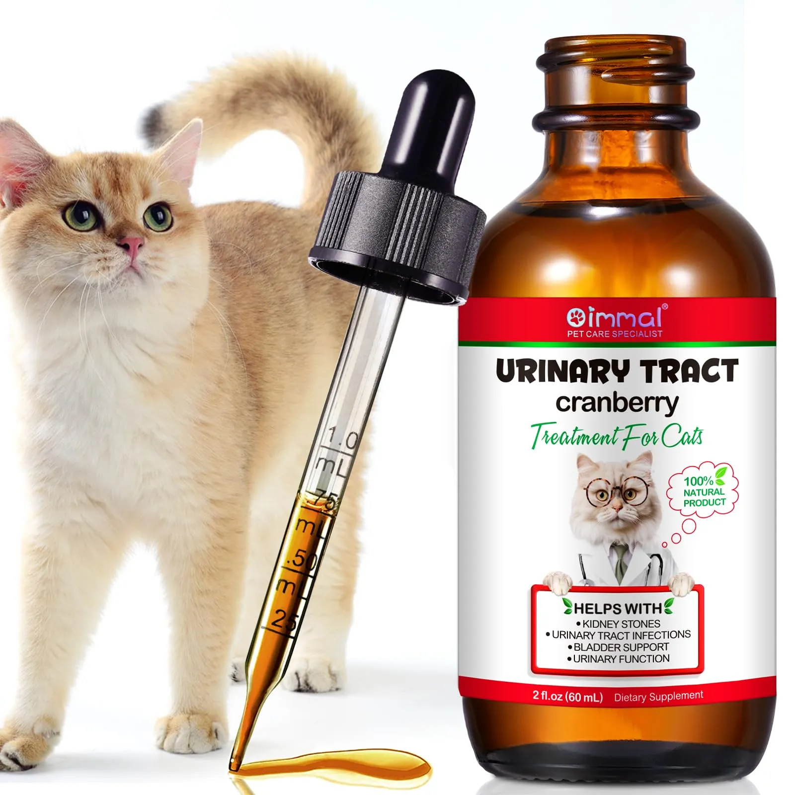 Gocce Di Trattamento Dell'Infezione Urinaria Del Gatto,2 Fl Oz Gocce Di Riparazione Dell'Uti Del Gatto Sostiene La Vescica,Pietra Renale, Salute Per La Cura Delle Urine Per I Gatti (2 Bottiglia) - immagine 2