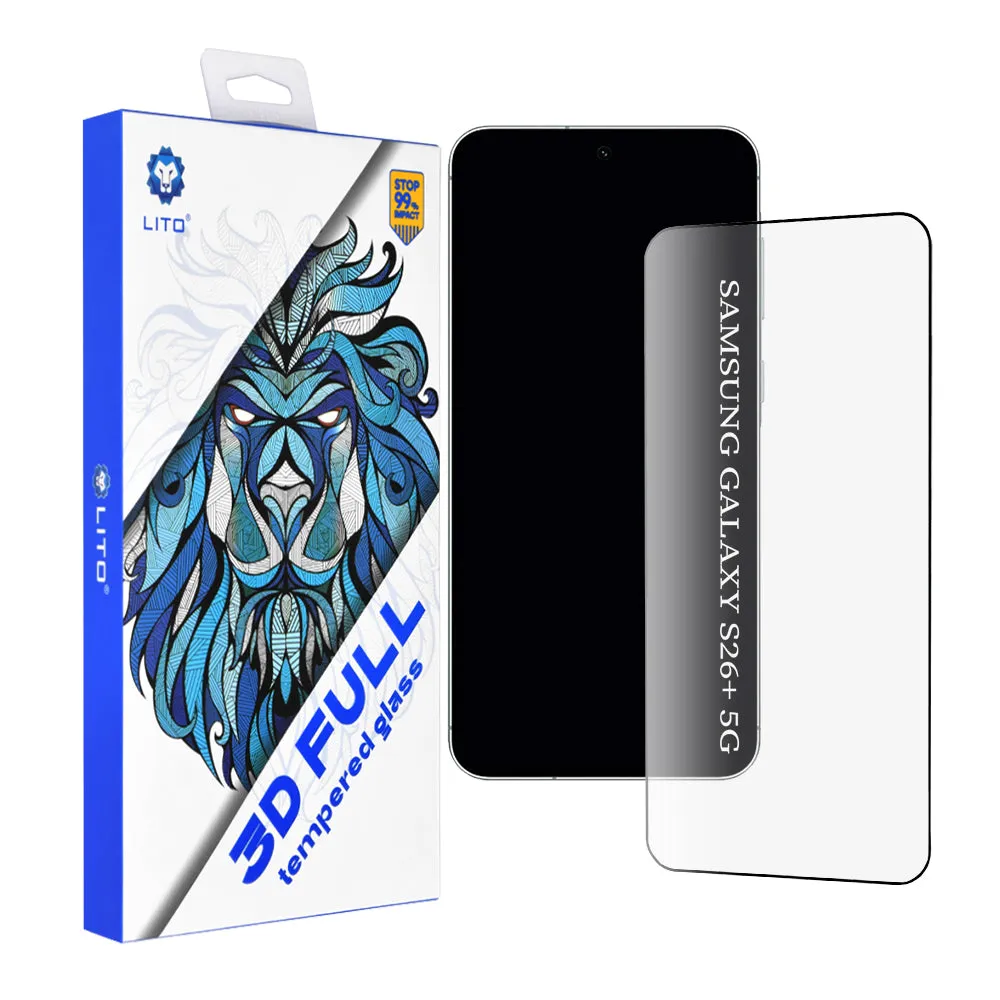 Pellicola Protettiva Schermo Lito per Samsung Galaxy S26 Plus S947, Vetro Temperato, Full Glue, 3D, Nera - immagine 1