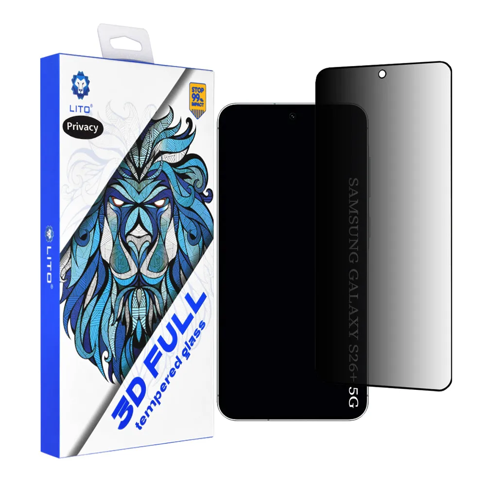 Pellicola Protettiva Privacy Lito per Samsung Galaxy S26 Plus S947, Vetro Temperato, Full Glue, 3D - immagine 1