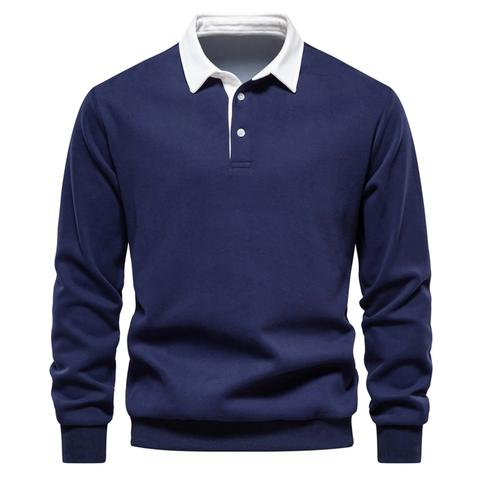 Mymyguoe Polo da uomo a maniche lunghe, traspirante, casual, con colletto, colore a contrasto, maglione, golf, lavoro, cowboy, Blu mare, M - immagine 1