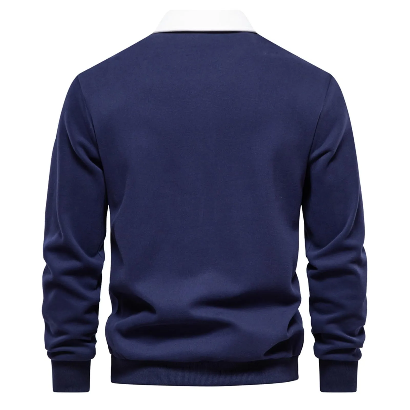 Mymyguoe Polo da uomo a maniche lunghe, traspirante, casual, con colletto, colore a contrasto, maglione, golf, lavoro, cowboy, Blu mare, M - immagine 2