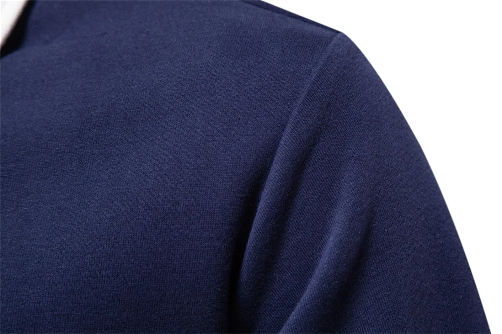 Mymyguoe Polo da uomo a maniche lunghe, traspirante, casual, con colletto, colore a contrasto, maglione, golf, lavoro, cowboy, Blu mare, M - immagine 7