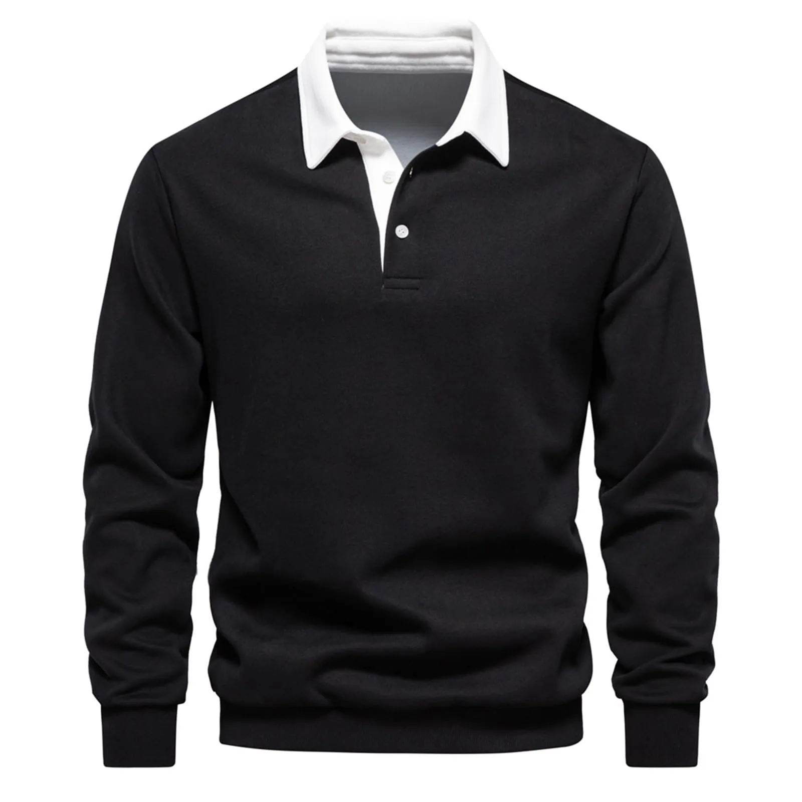 Mymyguoe Polo da uomo a maniche lunghe, traspirante, casual, con colletto, colore a contrasto, maglione, golf, lavoro, cowboy, Nero , XL - immagine 1