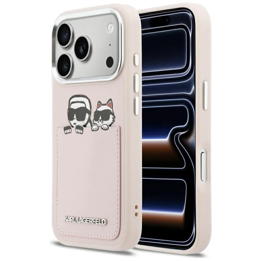 Custodia per Apple iPhone 17 Pro Max, Karl Lagerfeld, Karl & Choupette Print with Pocket, Rosa - immagine 1