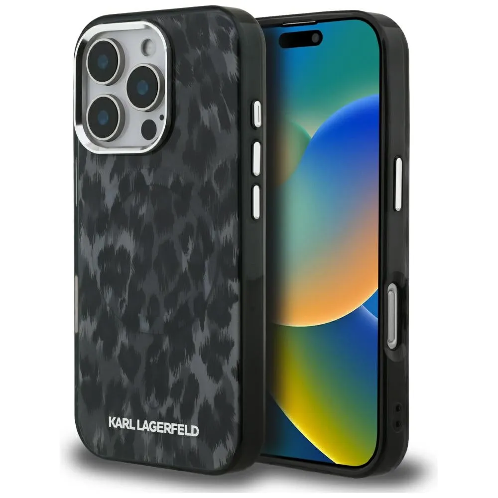 Custodia MagSafe per Apple iPhone 16 Pro Max, Karl Lagerfeld, IML Leopard Pattern, Nera - immagine 1