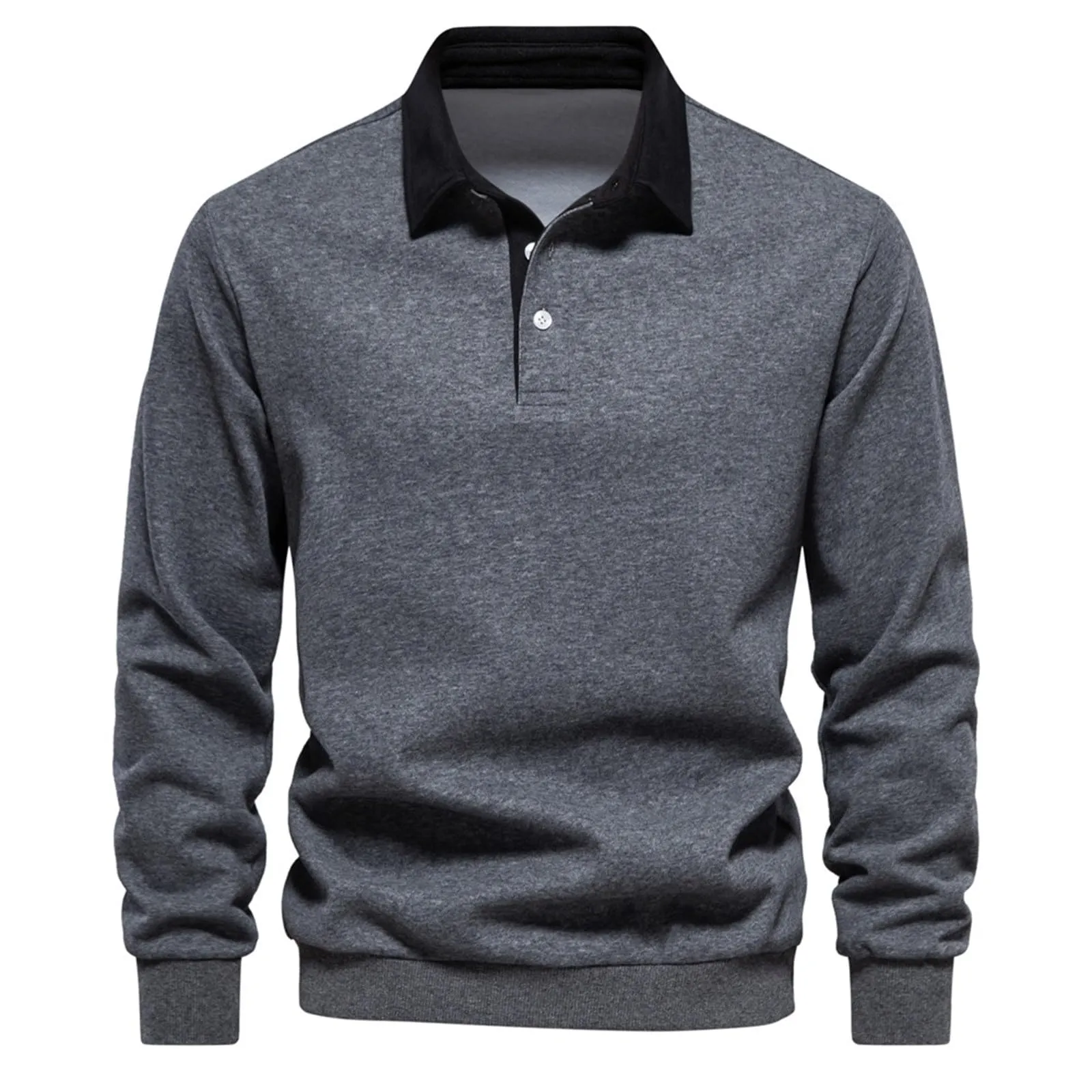 Mymyguoe Polo da uomo a maniche lunghe, traspirante, casual, con colletto, colore a contrasto, maglione, golf, lavoro, cowboy, grigio scuro, S - immagine 1