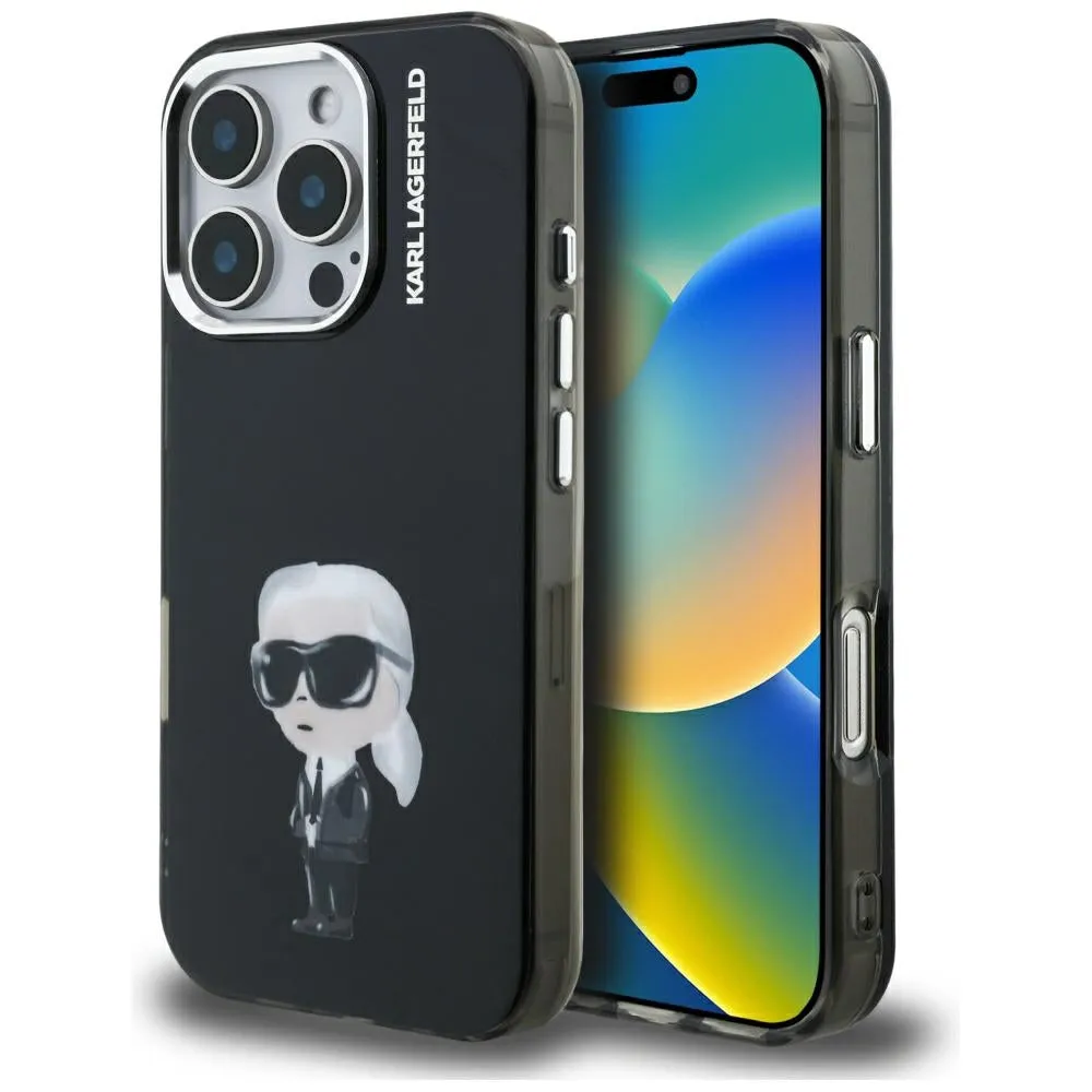 Custodia MagSafe per Apple iPhone 16 Pro, Karl Lagerfeld, IML Aquarelle Logo Karl, Nera - immagine 1