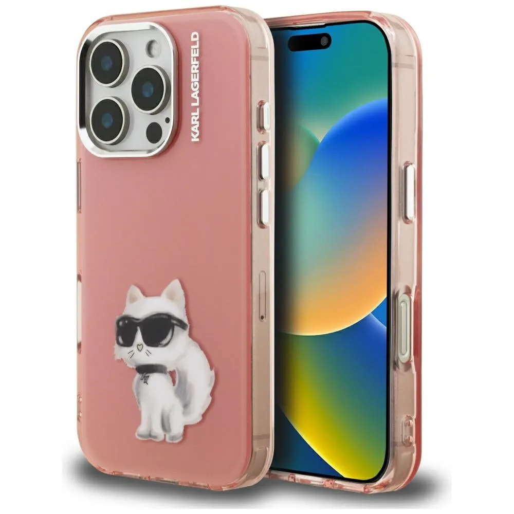 Custodia per Apple iPhone 16 Pro, Karl Lagerfeld, IML Aquarelle Logo Choupette, Rosa - immagine 1