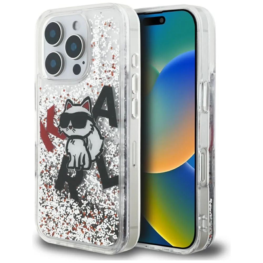 Custodia MagSafe per Apple iPhone 16 Pro, Karl Lagerfeld, Liquid Glitter Choupette Logo, Trasparente - immagine 1