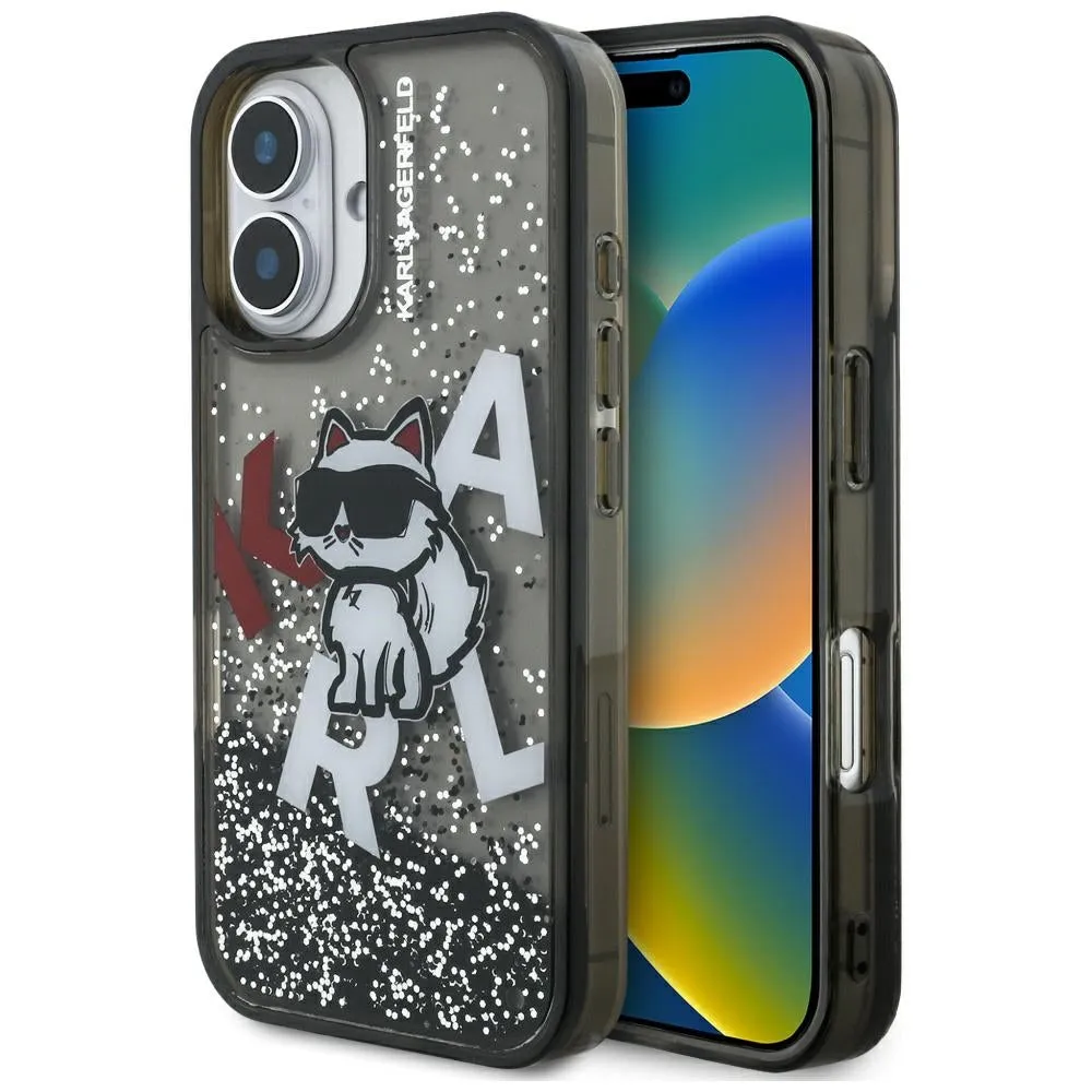 Custodia MagSafe per Apple iPhone 16, Karl Lagerfeld, Liquid Glitter Choupette Logo, Nera - immagine 1