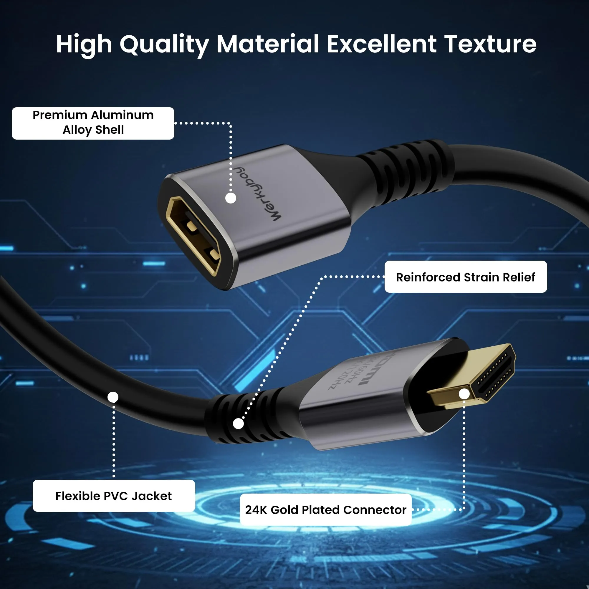 Werkybay 5m Cavo di Prolunga HDMI 2.1, Maschio a Femmina 8K@60Hz 4K@120Hz, 48Gbps Ultra Highspeed, UHD eARC HDCP2.3 HDR10+ 3D, 8K Cavo Adattatore HDMI compatibile con TV Stick, HDTV, PS5/4,Xbox ecc - immagine 2