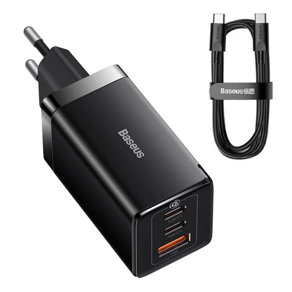 Caricatore da rete con cavo USB-C Baseus GaN5 Pro, 65W, 3,25A, 1 x USB-A - 2 x USB-C, Nero CCGP120201 - immagine 1