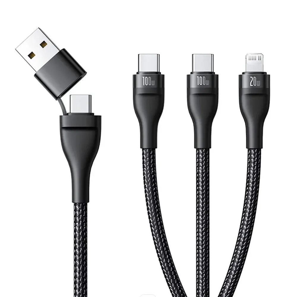 Cavo di ricarica USB-A / USB-C - Lightning / 2 x USB-C Baseus Flash Series III 3in1, 100W, 1,5m, Nero P10377501111-00 - immagine 1
