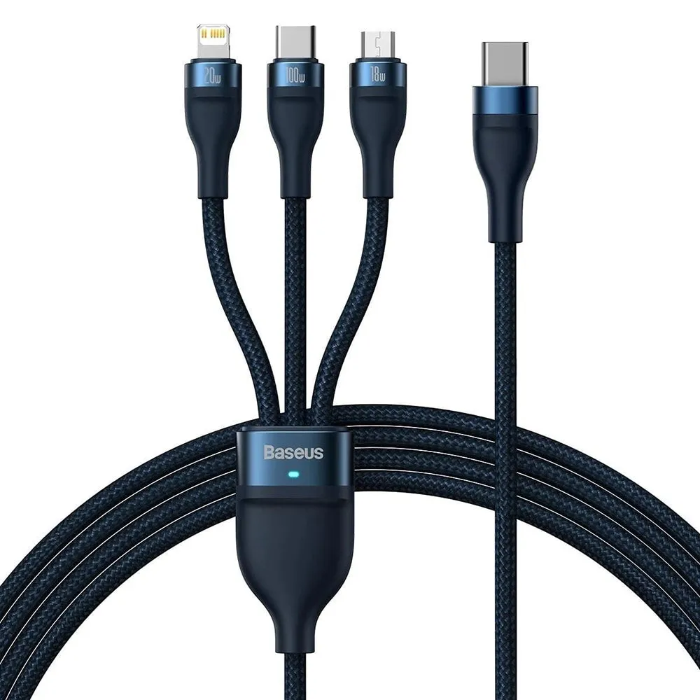 Cavo di ricarica USB-C - Lightning / microUSB / USB-C Baseus Flash Series II 3in1, 100W, 1,5m, Blu CASS030203 - immagine 1