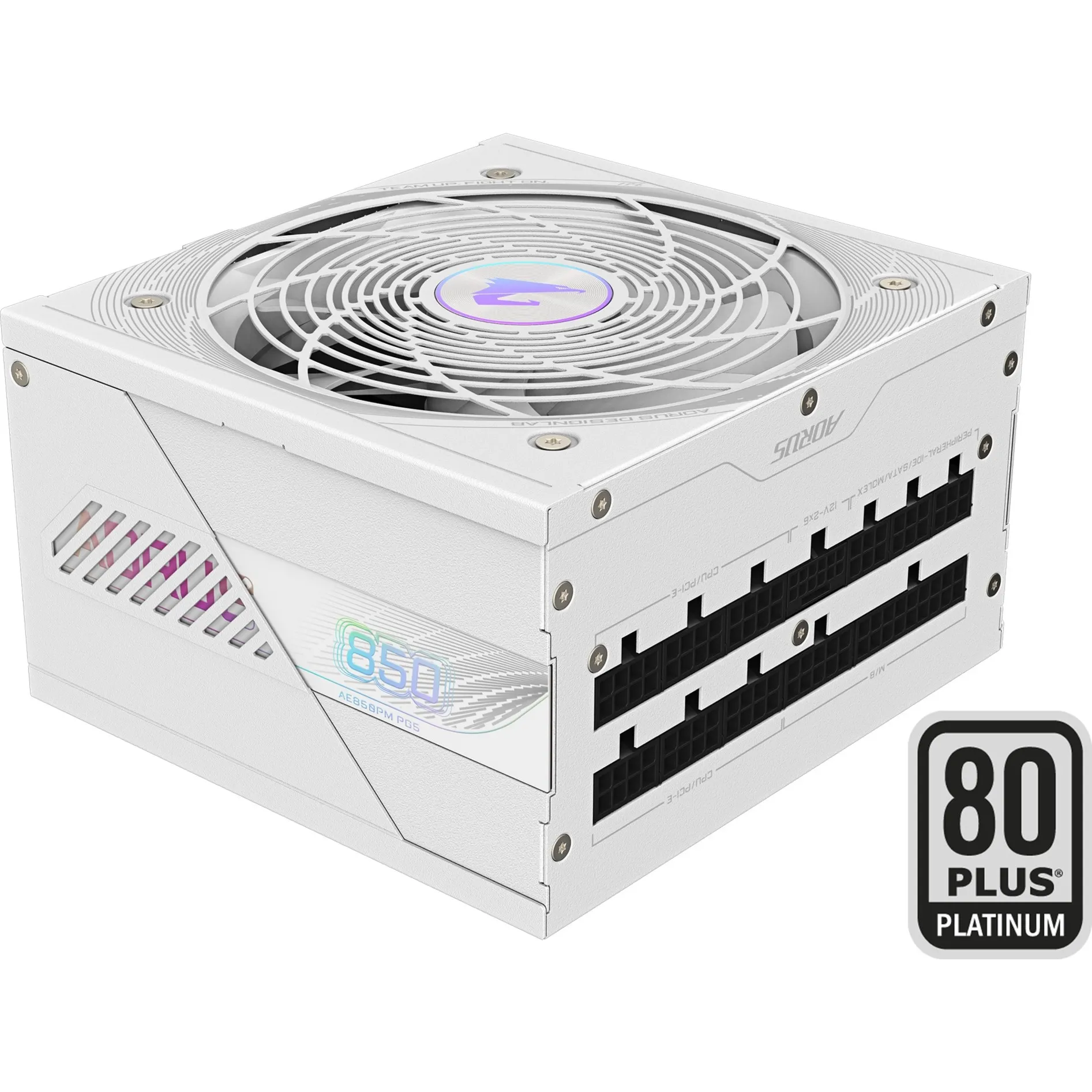 AORUS ELITE P850W ICE Alimentatore - PCIe 5.0, 80 PLUS Platinum, Design completamente modulare, Ventola da 120 mm, Compatibile con ATX 3.0, Spina EU, Alimentatore PC - immagine 1