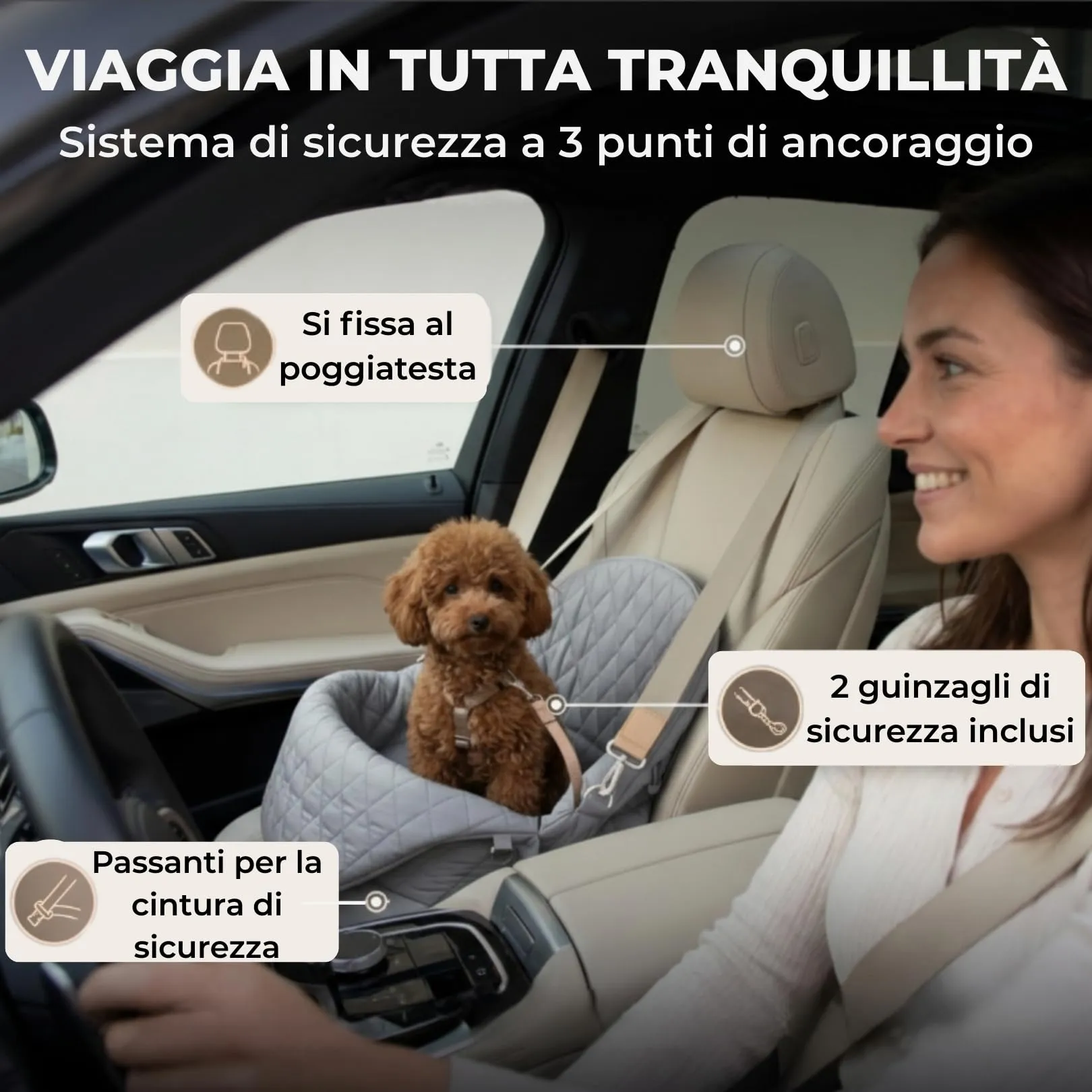 Borsa per cane piccola taglia, trasportino cani auto 3 kg, borsa chihuahua - immagine 3