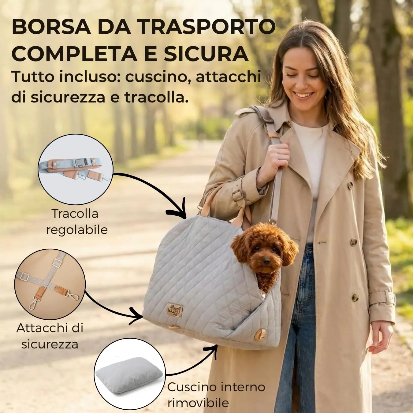 Borsa per cane piccola taglia, trasportino cani auto 3 kg, borsa chihuahua - immagine 6